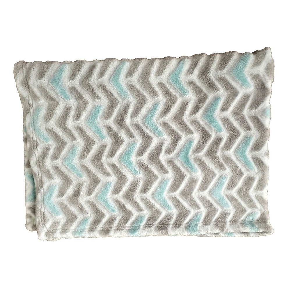 BananaFish Baby Blanket Grey Aqua Chevron Zig Zag Boomarang Fleece Textured